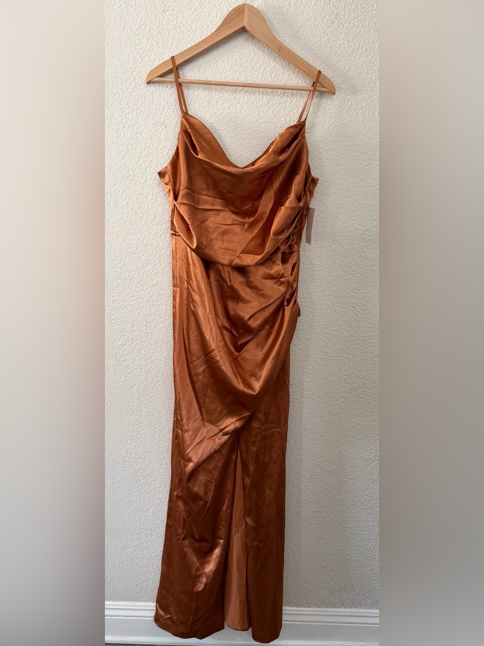 Birdy Grey Size Large Lydia Shiny Rust Satin Maxi Bridesmaid Dress Fall Wedding